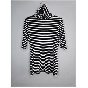 Merona Black & White Striped Turtleneck Top XL – 3/4 Sleeve Stretch Knit